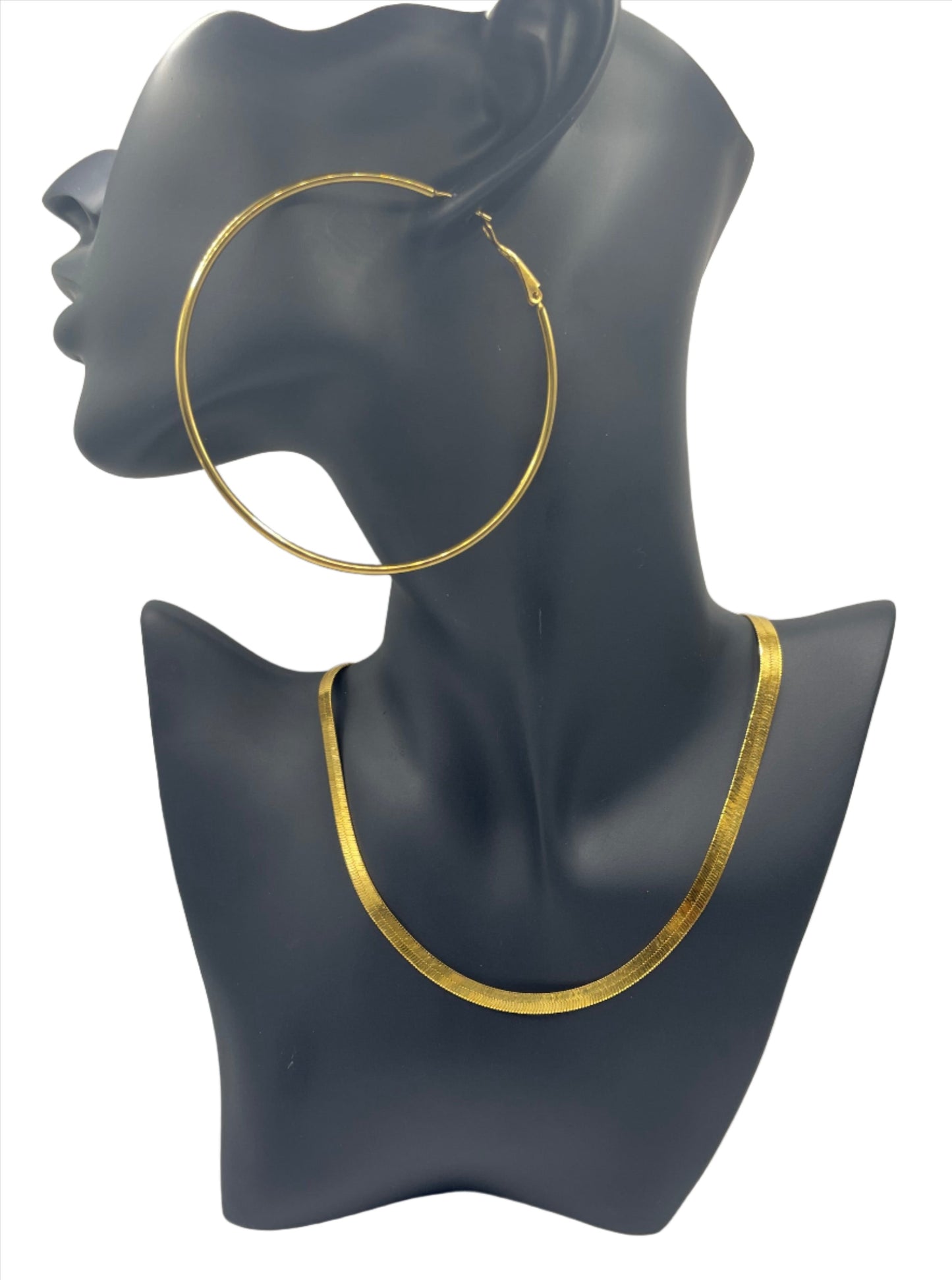 18k Yellow Gold Hoops & Herringbone Set