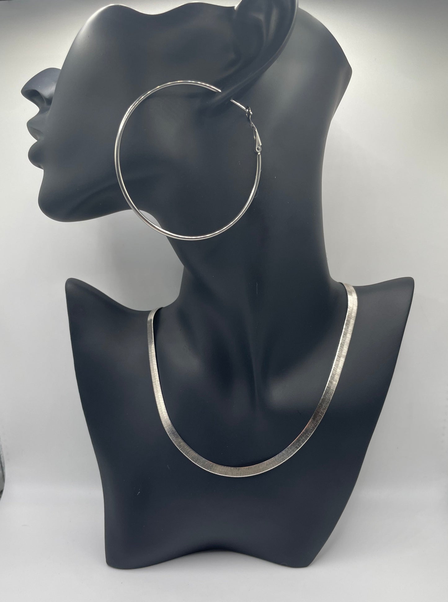 White gold Hoops & Herringbone Set